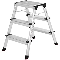 SONGMICS Escalera de Tijera- Escalera Plegable del Hogar- Escalera de Mano- 3 Niveles en Ambos Lados- Capacidad 150 Kg…